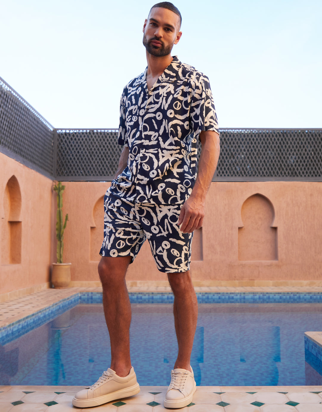 Navy Abstract Print Shorts