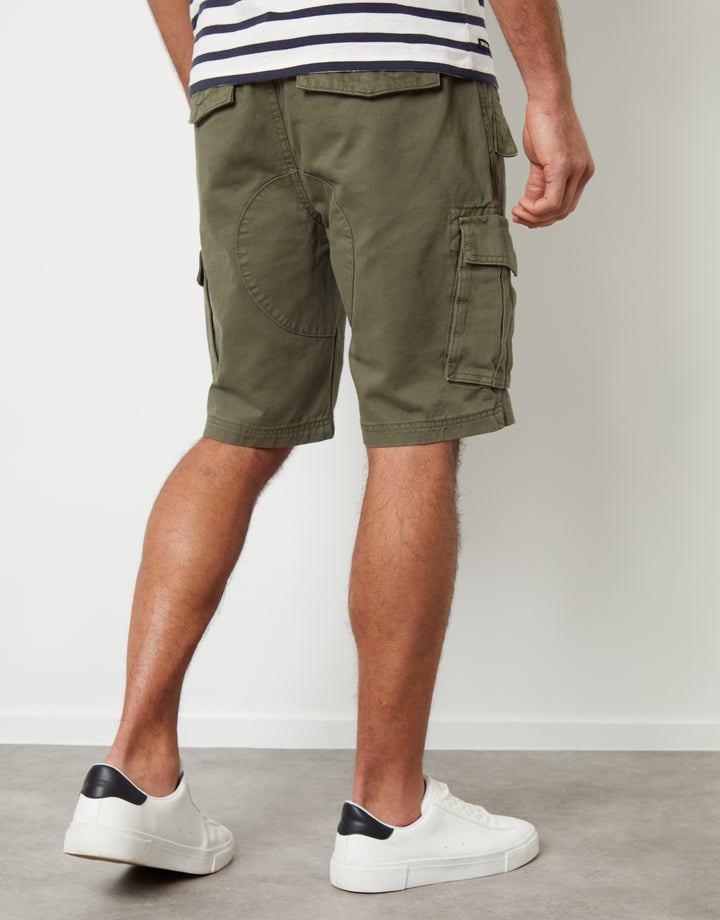 Threadbare Men' Khaki Green Cotton Utility Cargo Shorts