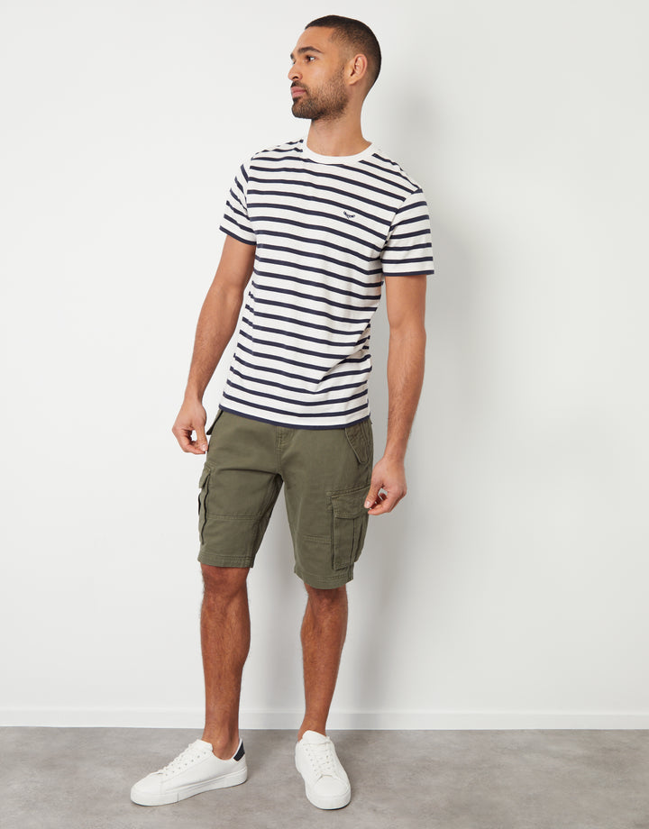 Threadbare Men' Khaki Green Cotton Utility Cargo Shorts