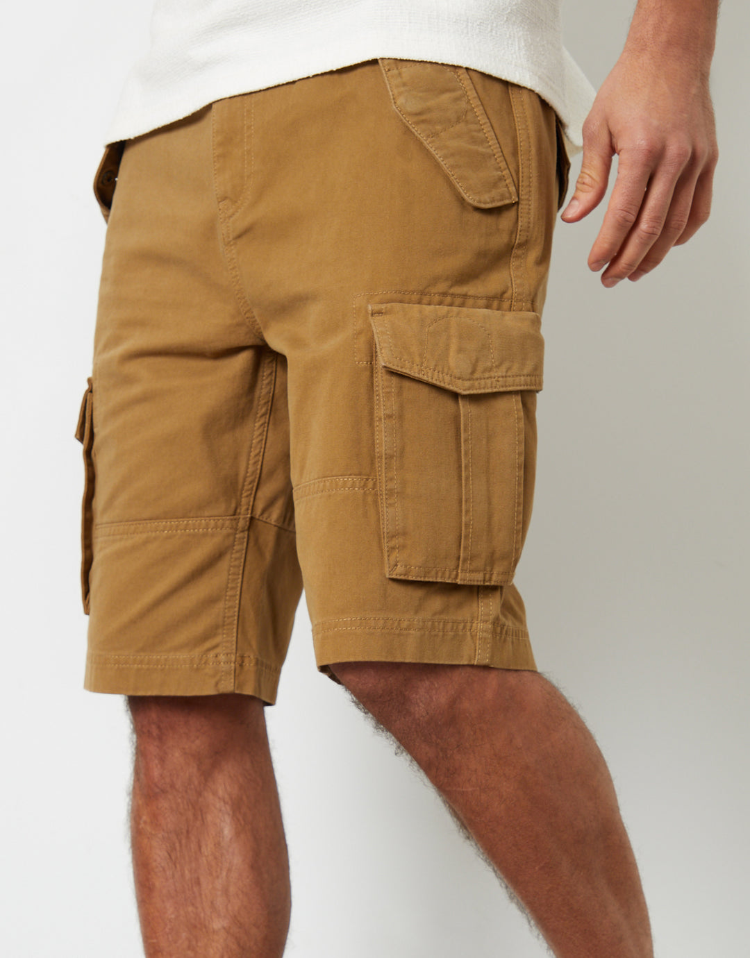 Camel Brown Cotton Utility Cargo Shorts
