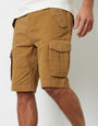 Camel Brown Cotton Utility Cargo Shorts