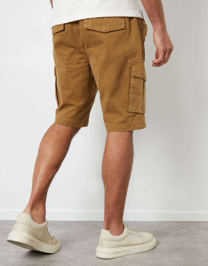 Camel Brown Cotton Utility Cargo Shorts