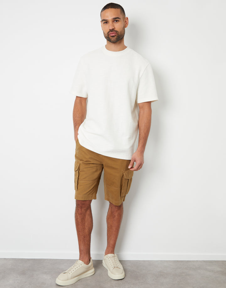 Camel Brown Cotton Utility Cargo Shorts