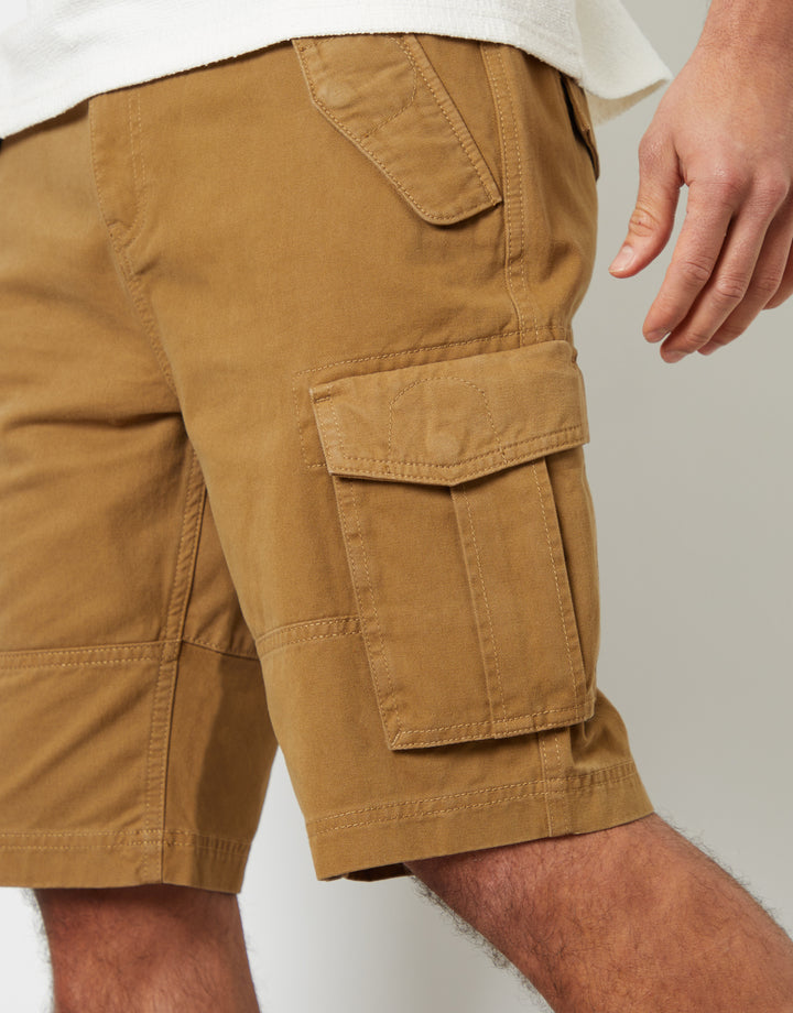 Camel Brown Cotton Utility Cargo Shorts