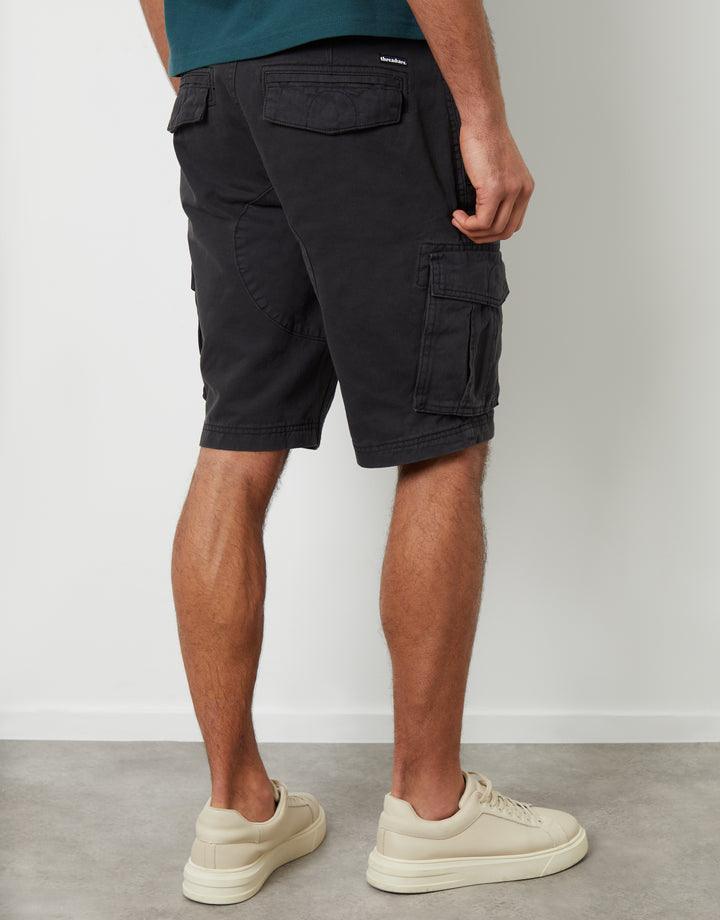 Black Cotton Utility Cargo Shorts