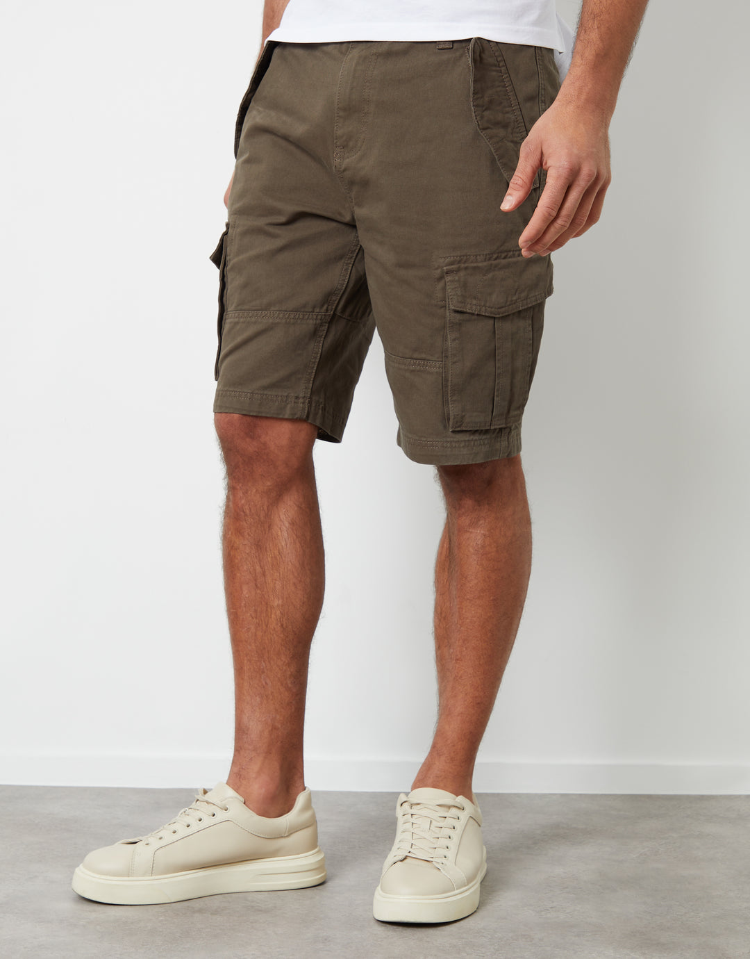 Chocolate Brown Cotton Utility Cargo Shorts