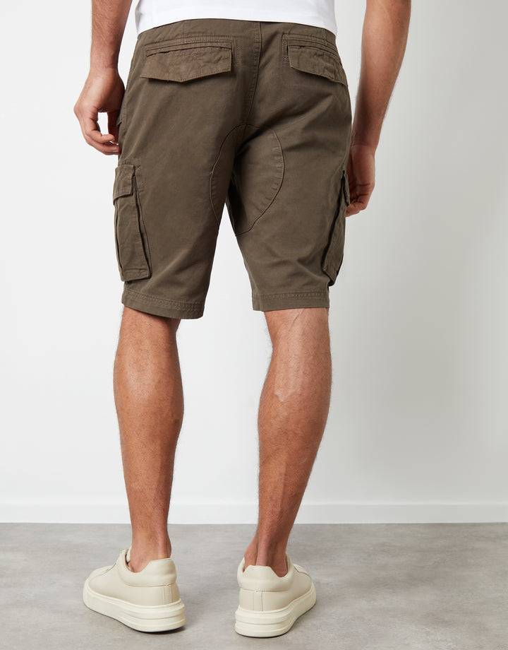 Chocolate Brown Cotton Utility Cargo Shorts