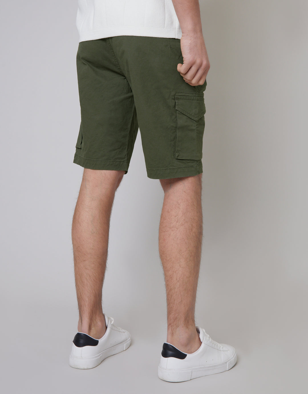 Khaki Green Stretch Cargo Shorts