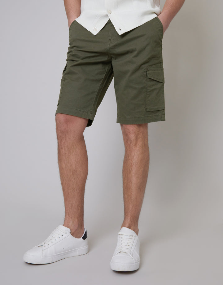 Khaki Green Stretch Cargo Shorts