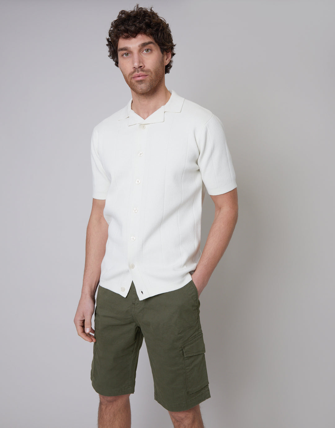 Khaki Green Stretch Cargo Shorts