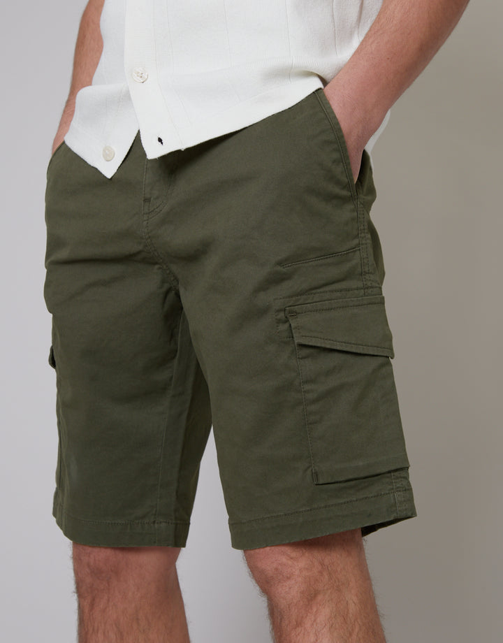 Khaki Green Stretch Cargo Shorts