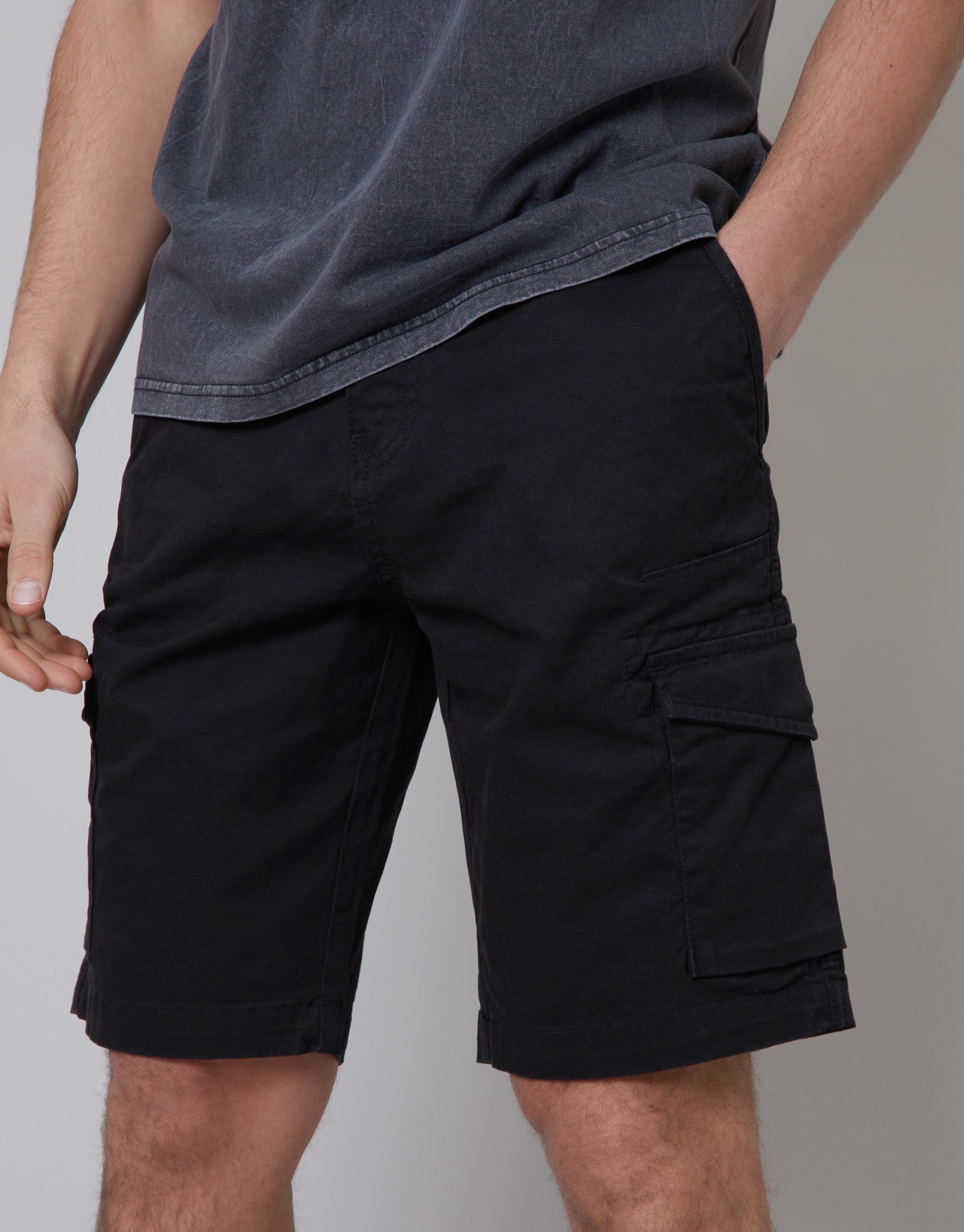 Men s Black Stretch Cargo Shorts Threadbare
