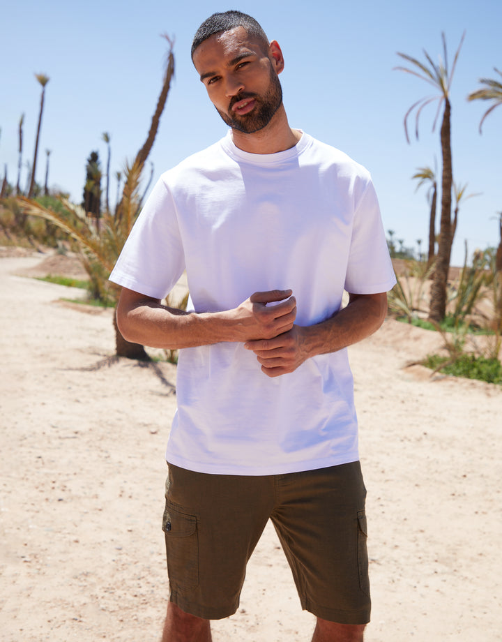 Khaki Green Linen Blend Cargo Shorts