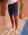 Navy Linen Blend Cargo Shorts