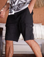 Black Linen Blend Cargo Shorts