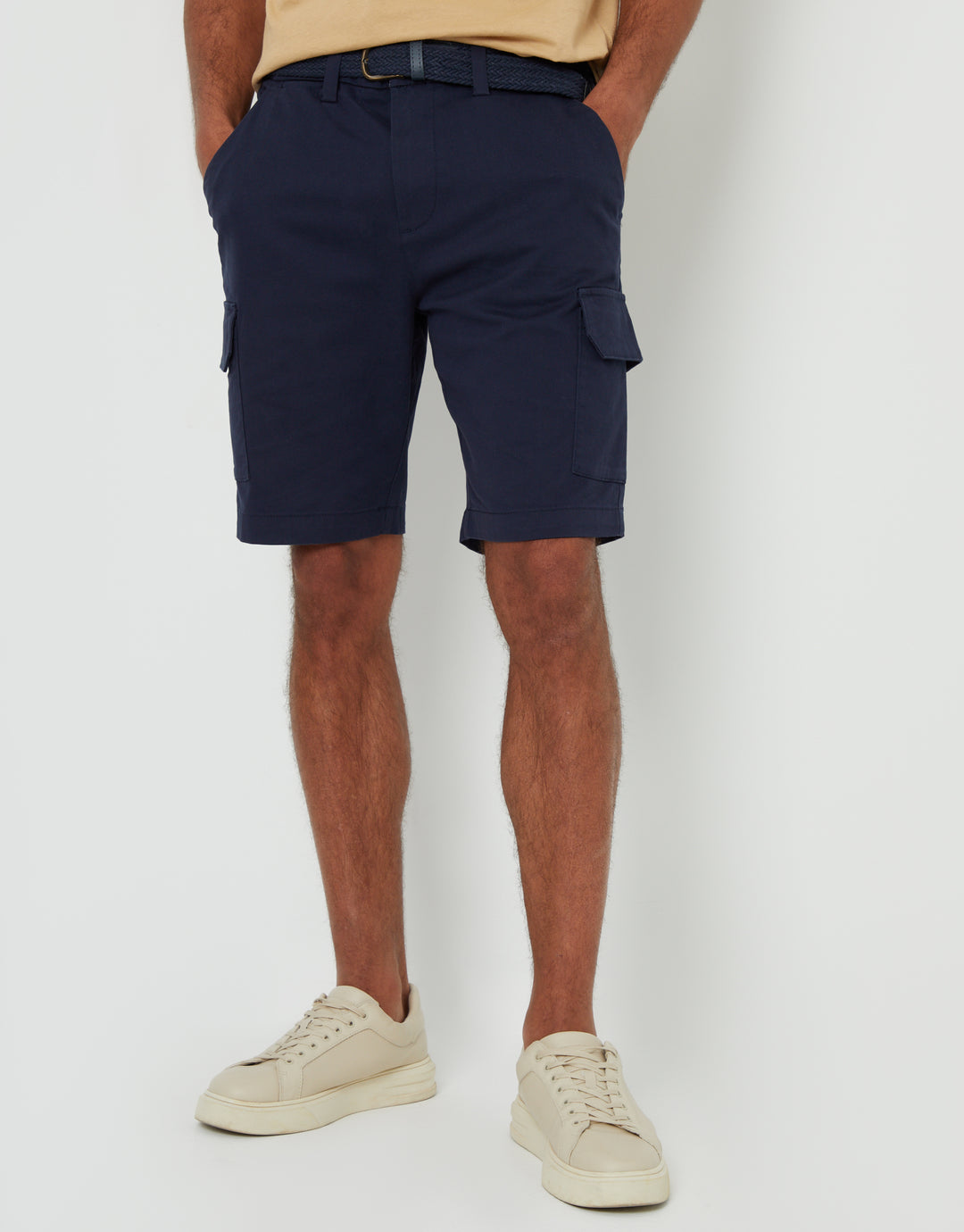 Belted Chino Cargo Shorts in Navy