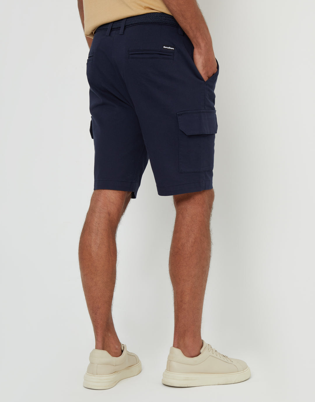 Belted Chino Cargo Shorts in Navy