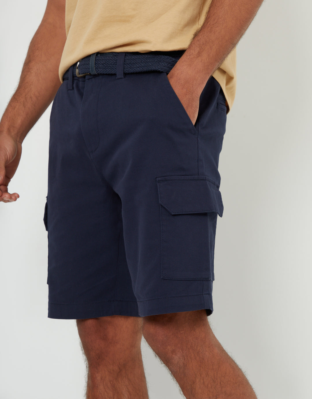 Belted Chino Cargo Shorts in Navy