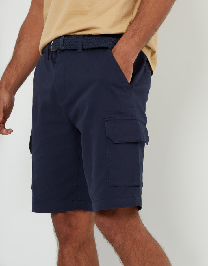 Belted Chino Cargo Shorts in Navy