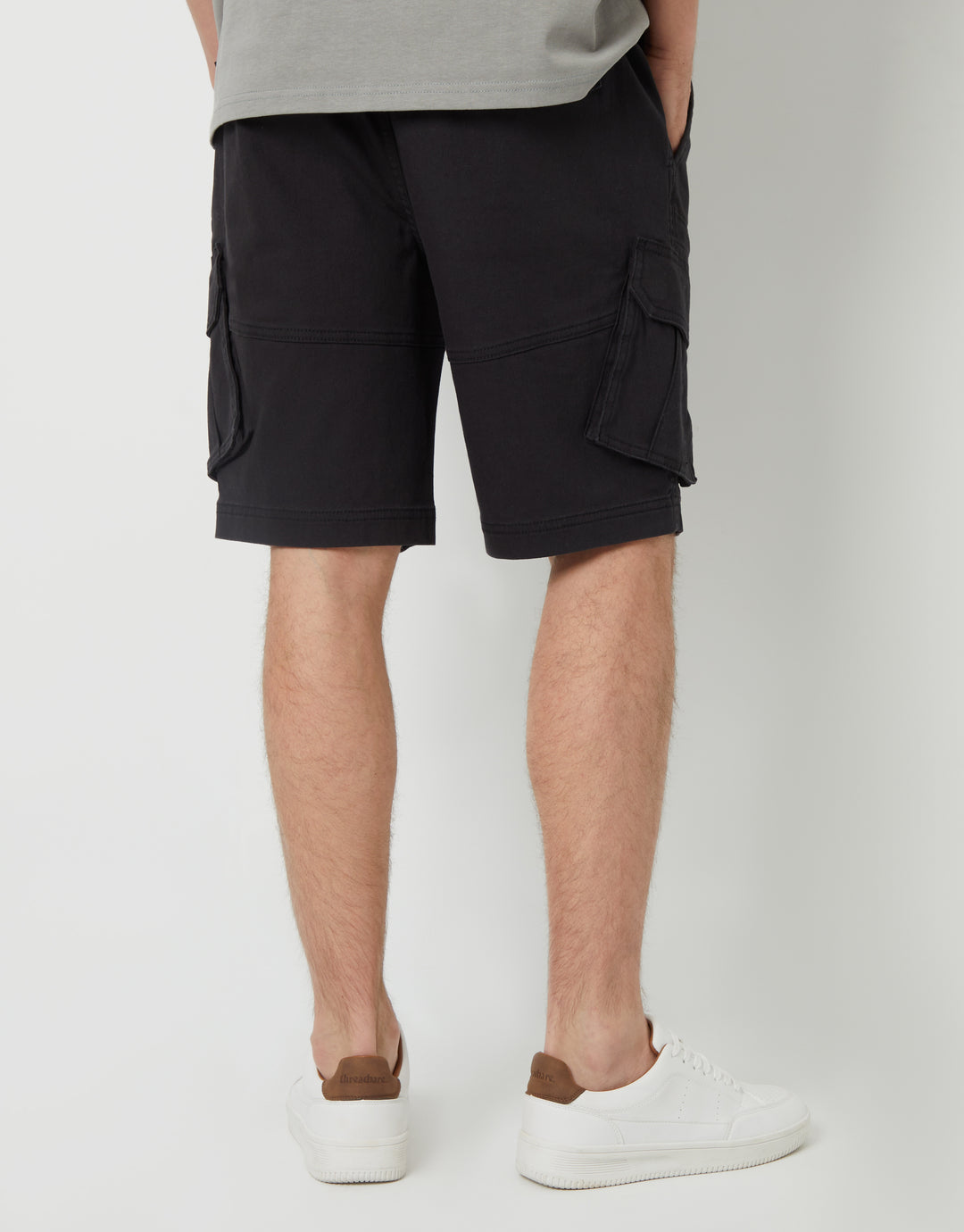 Black Dobby Textured Cargo Shorts