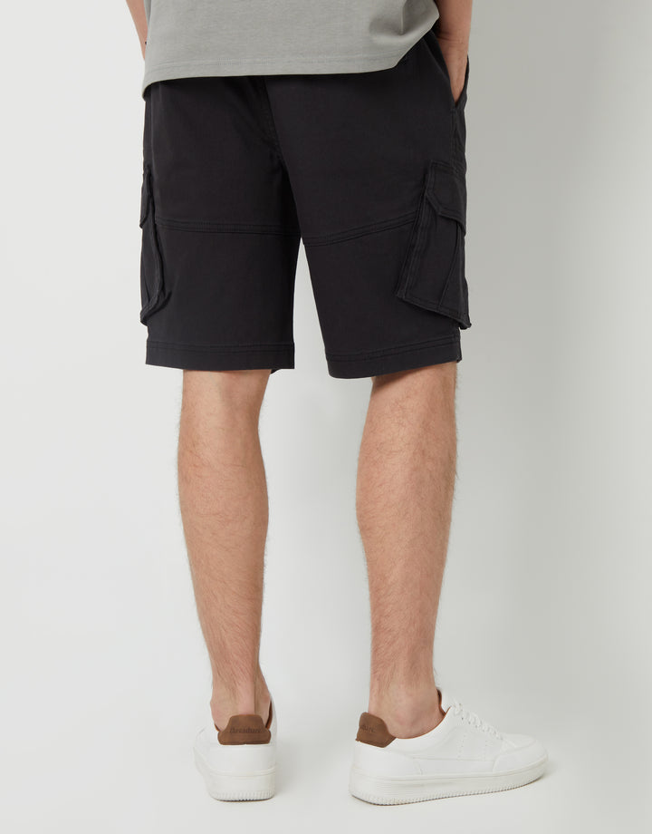 Black Dobby Textured Cargo Shorts