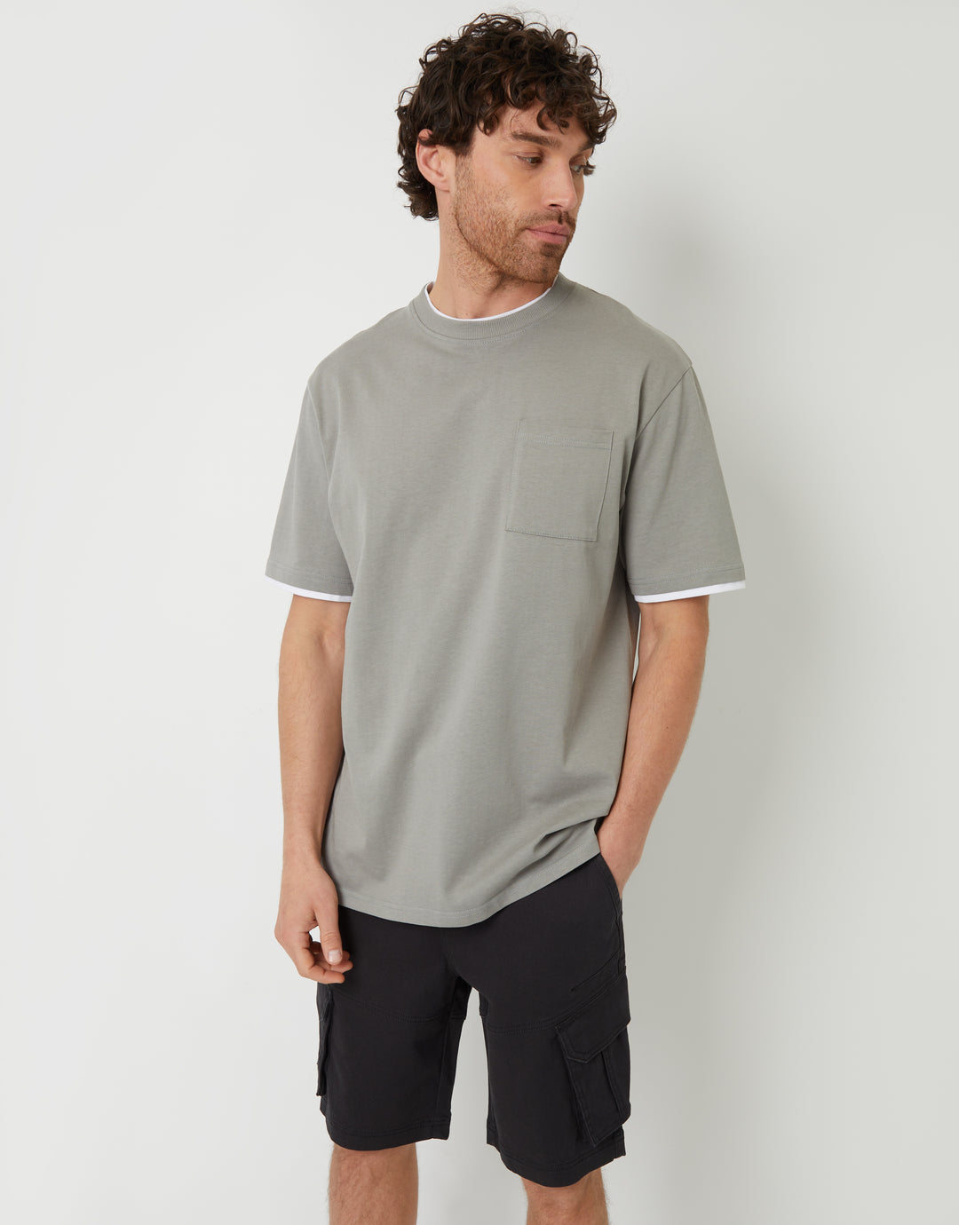 Black Dobby Textured Cargo Shorts