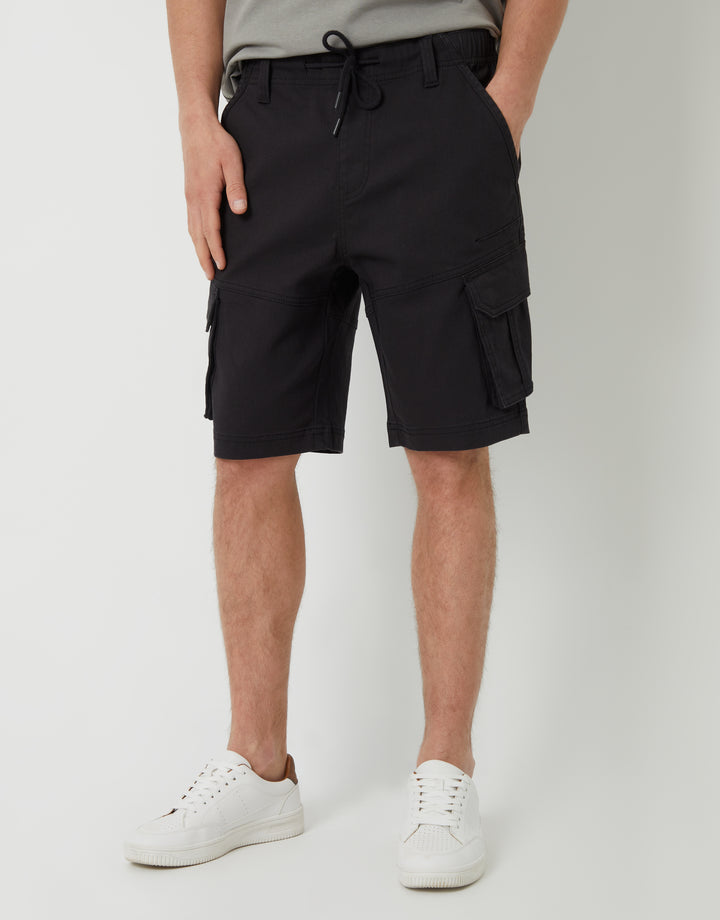 Black Dobby Textured Cargo Shorts