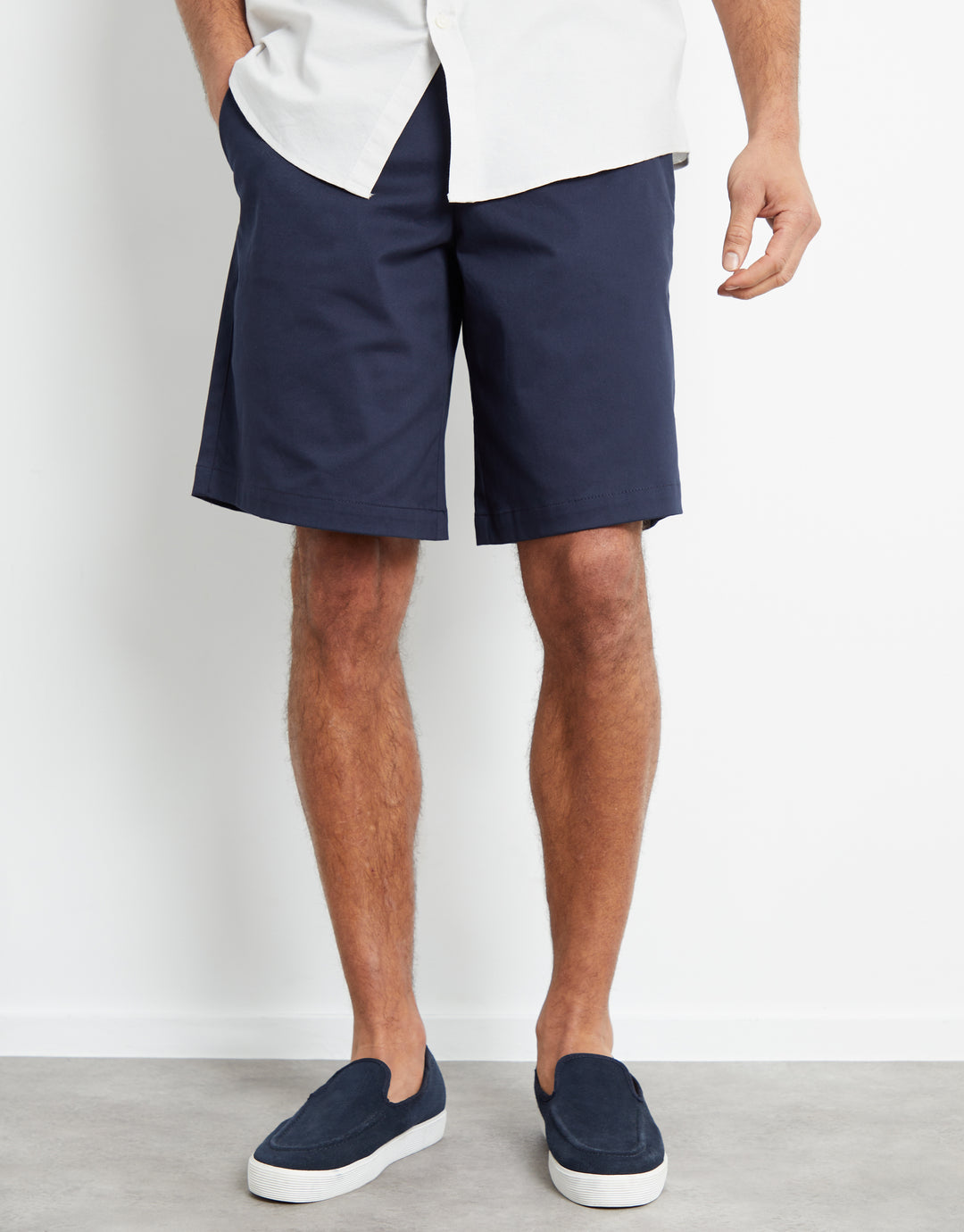 Navy Long Cotton Twill Shorts
