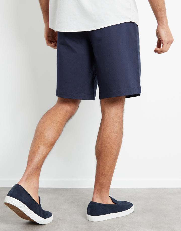 Navy Long Cotton Twill Shorts