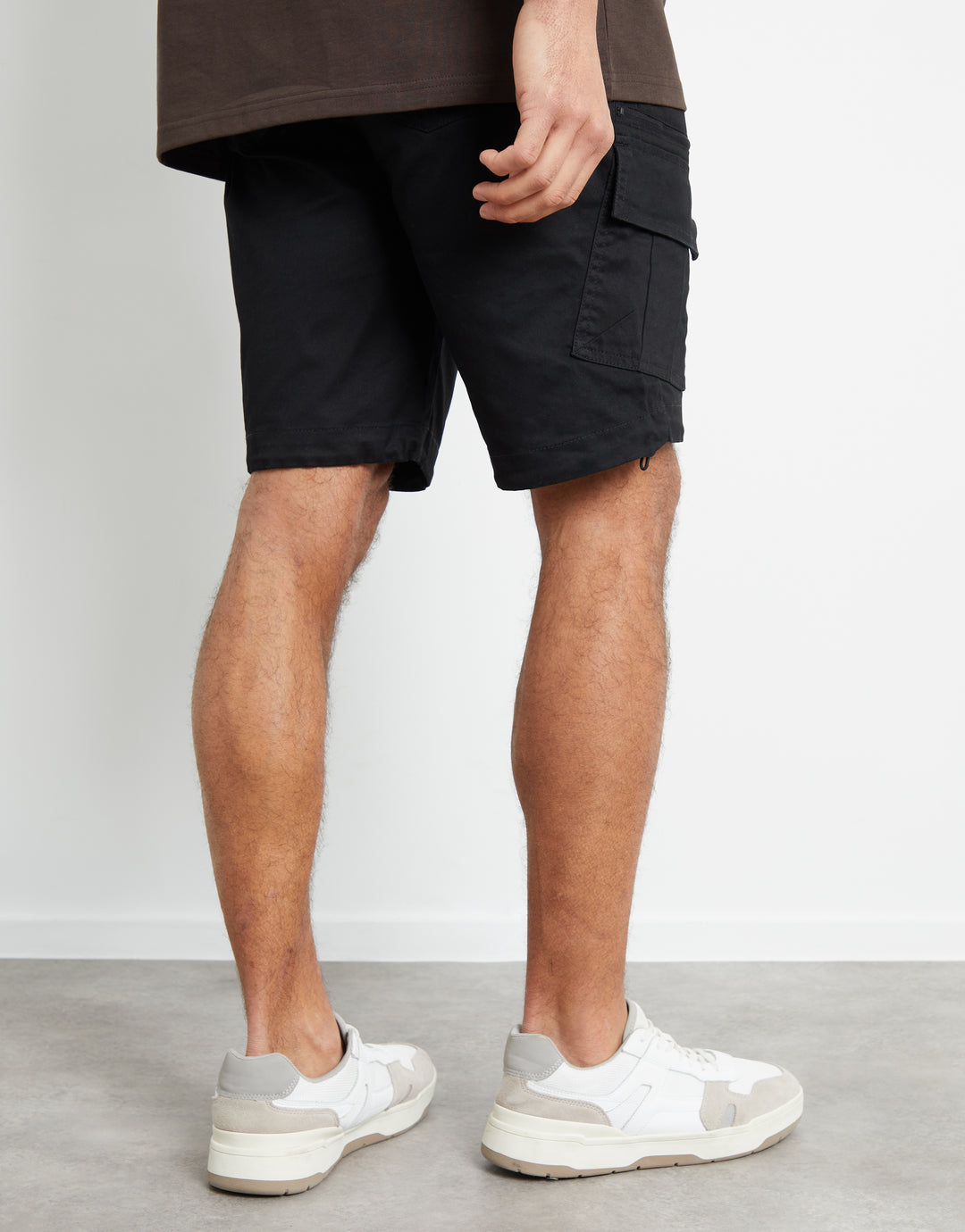 Black Utility Bungee Cargo Shorts