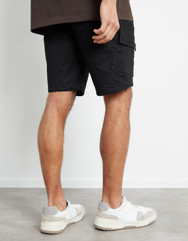 Black Utility Bungee Cargo Shorts