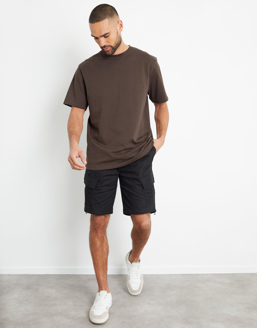 Black Utility Bungee Cargo Shorts