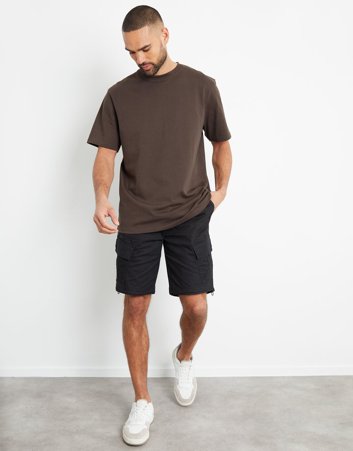 Black Utility Bungee Cargo Shorts