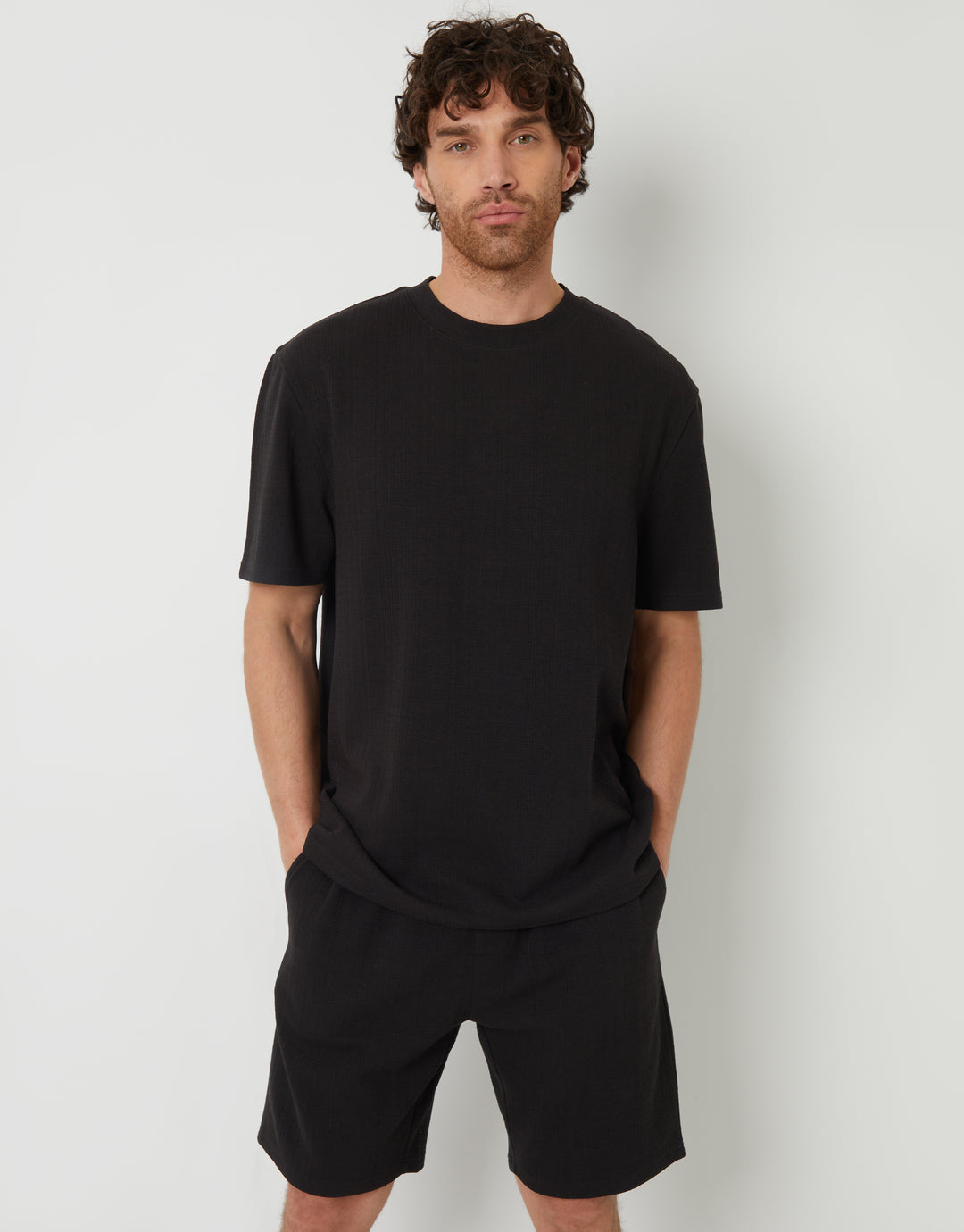 Textured Elasticated Shorts in Black