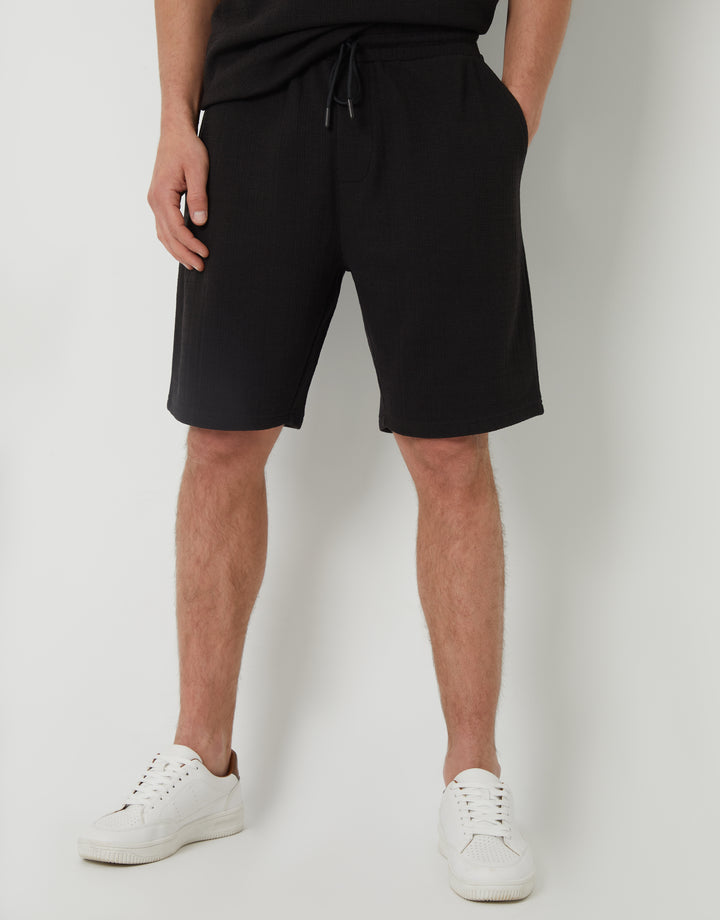Textured Elasticated Shorts in Black