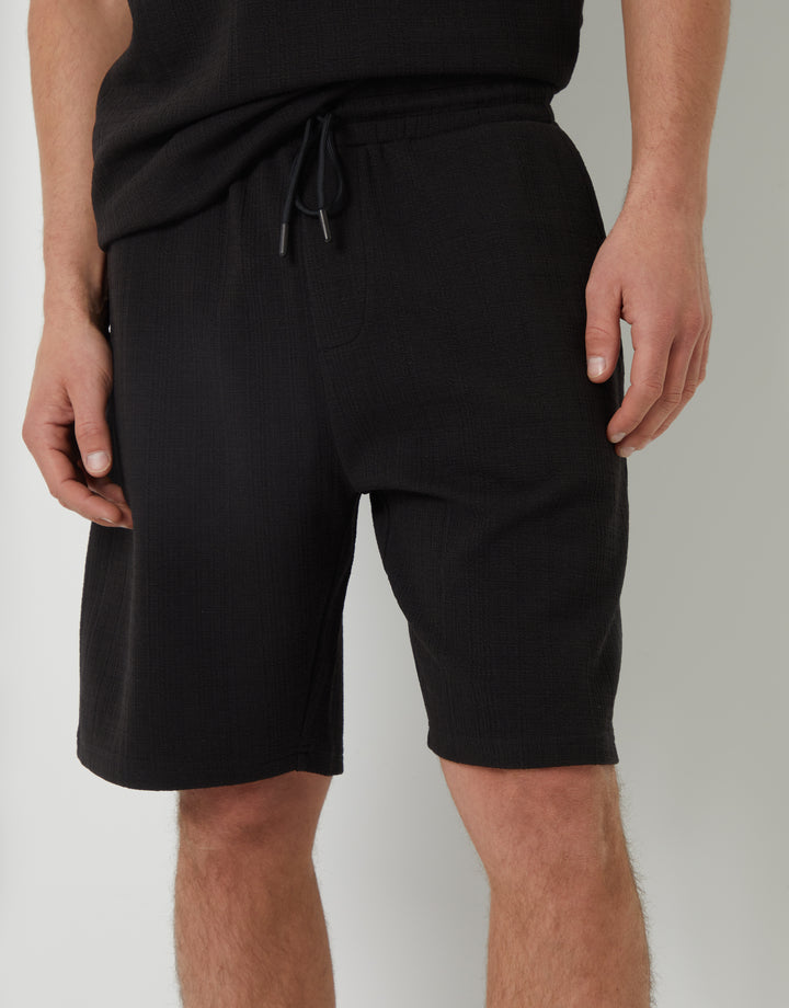 Textured Elasticated Shorts in Black