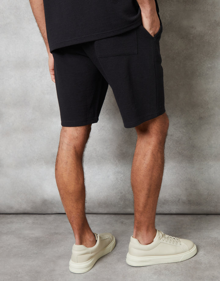 Black Textured Elasticated Shorts