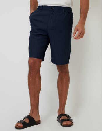 Threadbare Linen Blend Shorts in Navy - front view