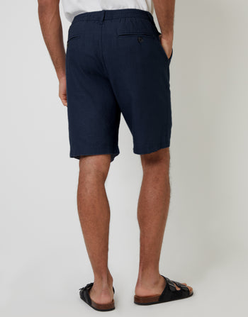 Threadbare Linen Blend Shorts in Navy - back view