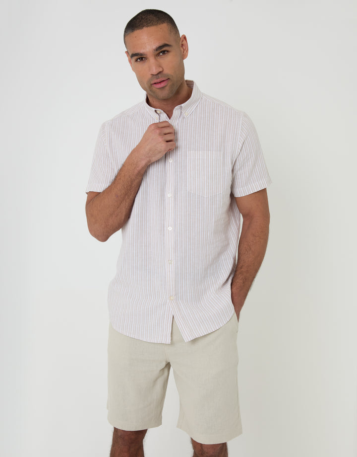 Light Stone Linen Blend Shorts