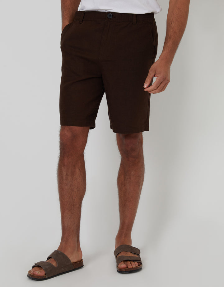 Linen Blend Shorts in Chocolate Brown