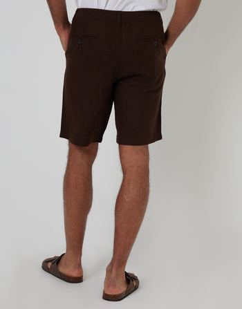 Threadbare Linen Blend Shorts in Chocolate Brown - back view
