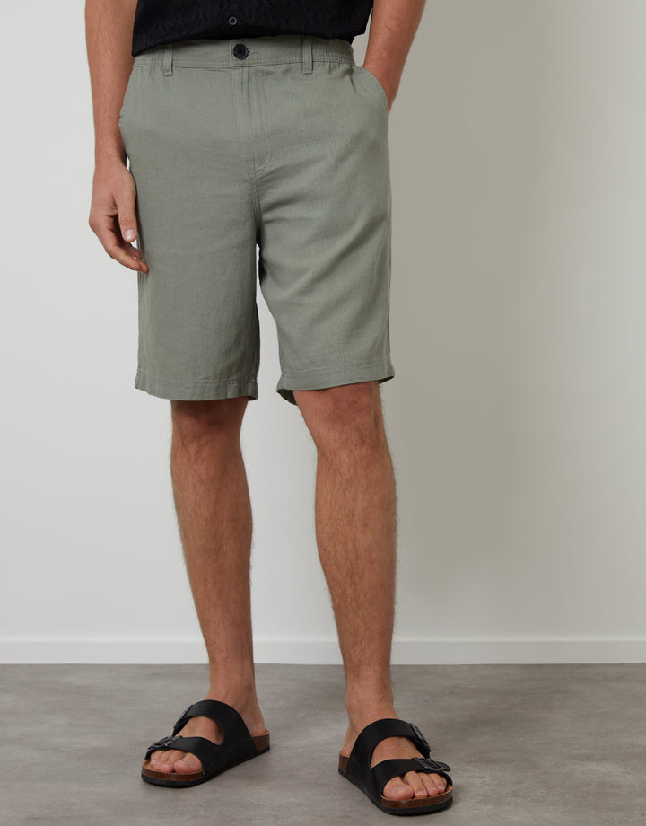Sage Green Linen Blend Shorts