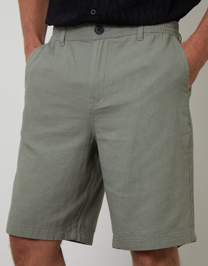 Sage Green Linen Blend Shorts