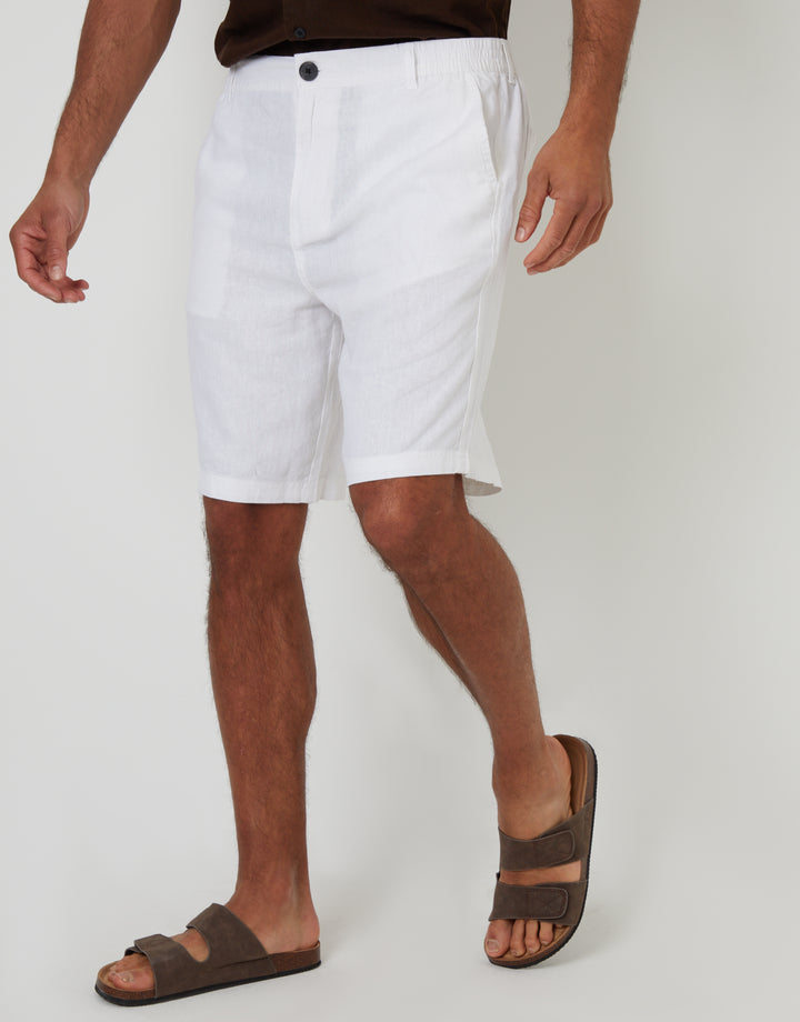 White Linen Blend Shorts