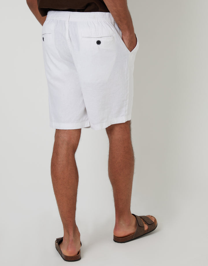 White Linen Blend Shorts