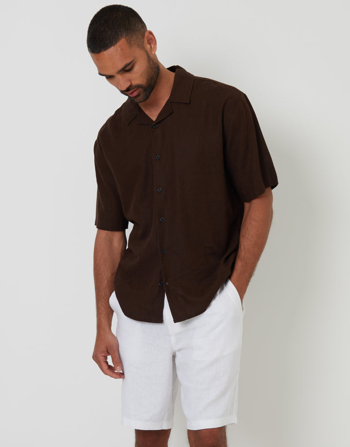 White Linen Blend Shorts