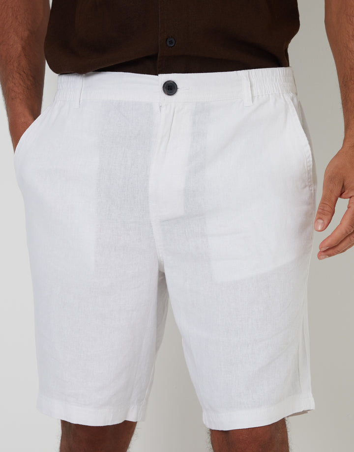 White Linen Blend Shorts