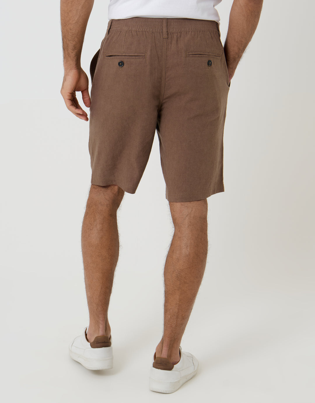 Brown Linen Blend Shorts