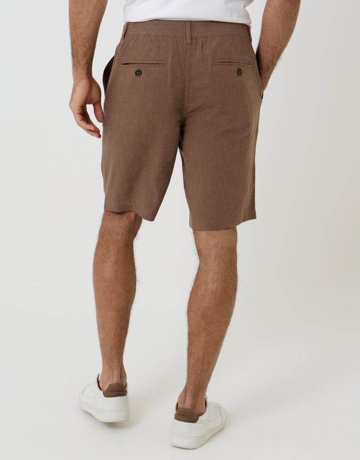 Brown Linen Blend Shorts